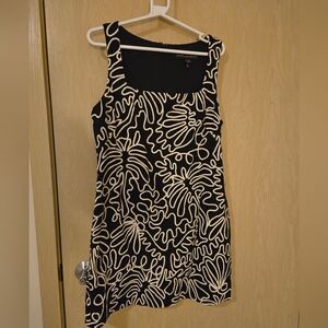 Sleeveless Black & Cream Mini Dress - Classic Square Neck